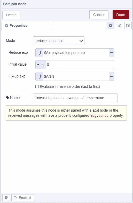 "Screenshot of join node calculating average of the temperature"